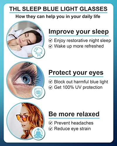 Оранжево, кехлибар, блокер синя светлина Очила THL за подобряване на съня - За мъже и жени - Компютърни очила, блокиране