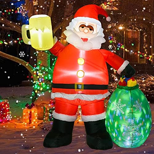 Artiflr 7-Крак Надуваем Коледа Дядо Коледа, Цветни Led Светлини и 3 led Фенер За работа на Открито и Вътрешни Празнични Украси,