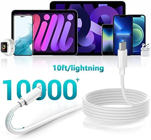 Зарядно устройство за Бързо зареждане на iPhone, комплект от 2 теми, [Сертифициран от Apple Пфи] Дълъг кабел Lightning с дължина