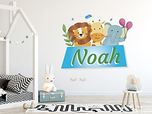 Потребителско име със Лъвът, Жирафа и Слонът - Тема стикер за стена от серия Животни - Стикер на стената за украса на