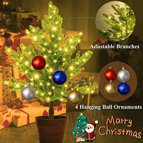 Мини Коледно дърво със светлини за масата, 20-Инчов изкуствена бор с предварителна подсветка на 80 светодиоди с Висящи