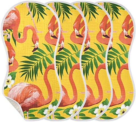 YYZZH Фламинго, Хавайски Цветя, Тропически Листа, Муслиновые Салфетки От Оригване на Бебето, 4 опаковки,