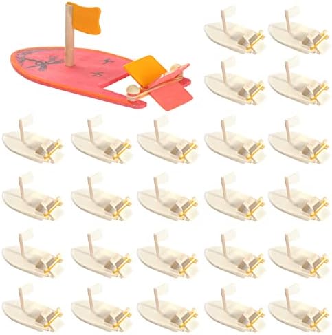 12 Опаковки Дървена Ветроходна Лодка Направи си сам, Гумена лента, Гребло, Лодка, Раскрась и Укрась Дървена Ветроходство Лодка,