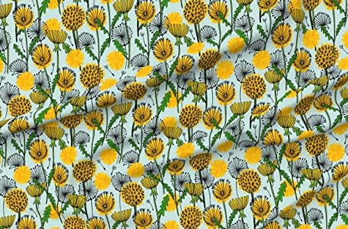 Плат Spoonflower - Цветна Градина с Глухарчета Средата на века, Ботаническата Принт на Маркови Памучен плат