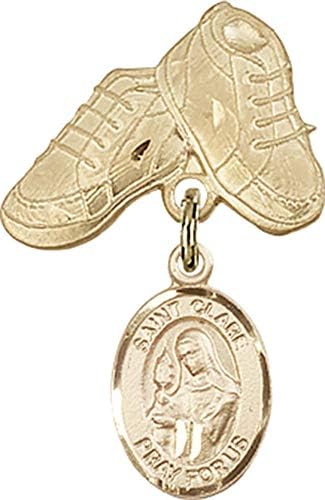 Детски икона Jewels Мания за талисман санта Клара Ассизской и игла за детски сапожек | Детски икона от 14-каратово