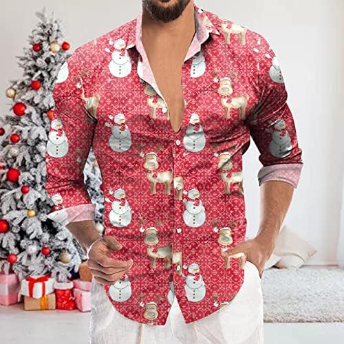 XXBR Коледни Мъжки Ежедневни Ризи с Копчета и Дълъг Ръкав И яка Новост, Забавна Коледна Тениска С Принтом на