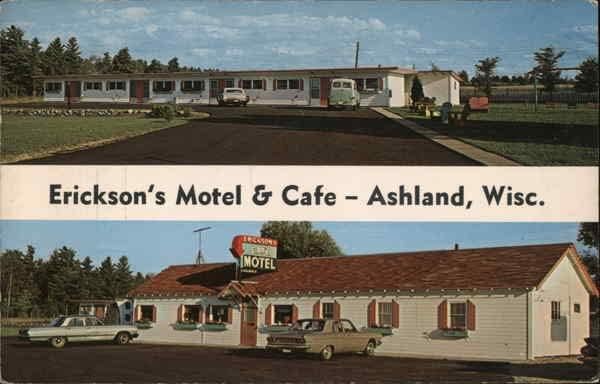 Мотел и кафенета Erickson's Эшленд, Уисконсин с Оригиналната Винтажной пощенска картичка от 1967 година
