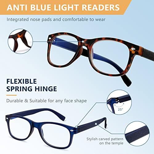Класически Очила за Четене ЛЕСНО READ, 4 опаковки, с Блокиране на Синя Светлина за мъже и Жени, Правоъгълни Компютърни