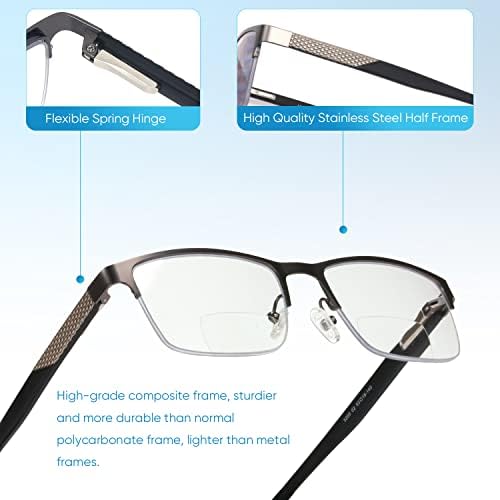 Missfive Мъжки Бифокални Очила за четене Премиум-клас с блокиране на синя светлина, 2 комплекта компютърни Ридеров В Метална