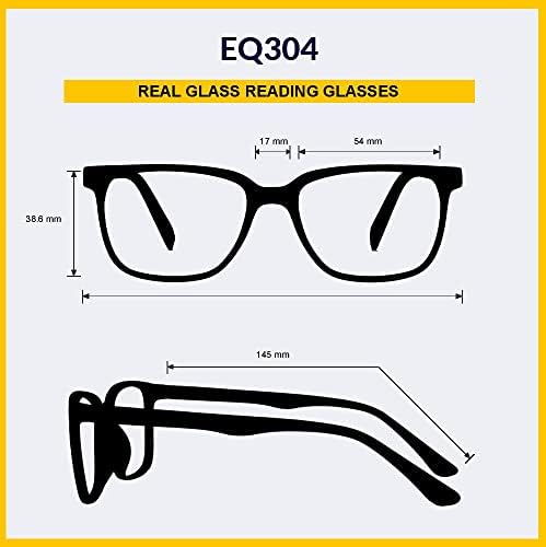 VS EYEWEAR Очила за четене от истинско стъкло с Прозрачни лещи от истинско стъкло в пластмасова рамка, за Equinox 304
