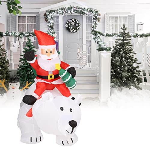 Коледни Надуваеми играчки FOSA Дядо Коледа, Езда на Медведе, Украса с led Осветление, Коледна Надуваема играчка за празника в градината