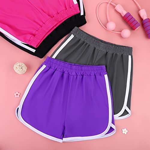 Resinta 4 Опаковки Шорти за бягане за момичета на бързо съхнещи Детски Спортни къси Панталони От Полиестер Активни