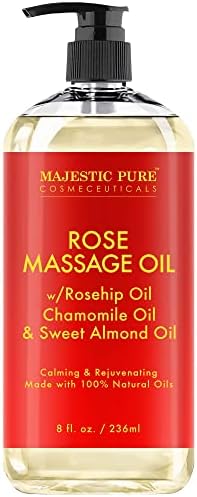 Масажно масло MAJESTIC PURE Rose - Овлажняващ, Успокояващ, Согревающее, Релаксиращо и Подмладяващи Масло за тяло - Терапевтичен