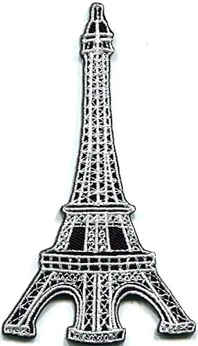 Айфеловата кула в Париж Франция френска забележителност бяла бродирана апликация на железопътната нашивка нова