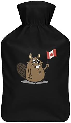 Сладък Cartoony Бобър, Канадски Флаг, Бутилки С Гореща Вода, Гума Чанта за Топла Вода със Сладка Капак за Облекчаване