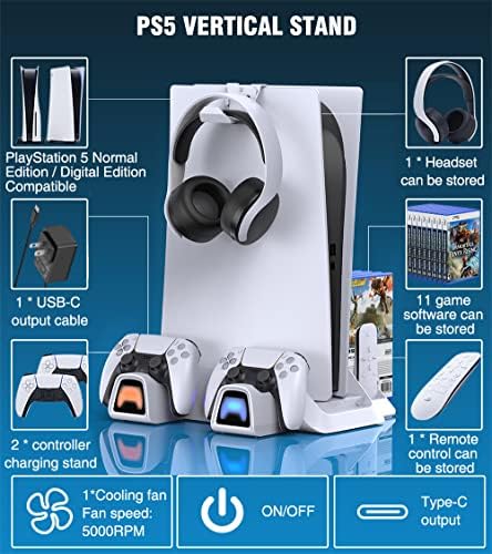 Поставка за PS5 с Зареждащата станция контролер и охлаждащ вентилатор, Аксесоари за PS5, Съвместими с Playstation 5 Digital