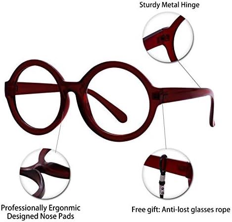 OCCI CHIARI Кръгли очила за четене за жени 1,75 за четене в големи размери 0 1.0 1.25 1.5 1.75 2.0 2.25 2.5 2.75 3.0 3.5( Червени,