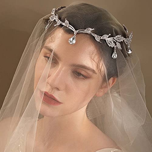 Сватбена гребен Salliy, украса за коса от сребърни листа, аксесоари за коса с кристали за жени и момичета (A)