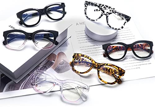 COJWIS 6 опаковки Очила за четене за Жени, Стилни Сини Светозащитные Точки От Напрежение в очите, Компютърни Очила с