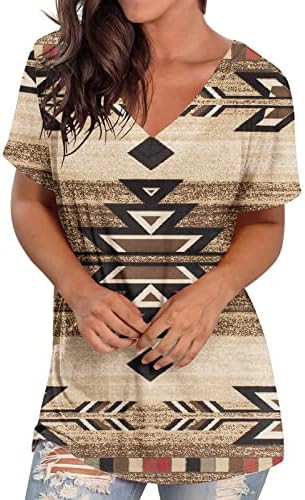 Дамски Етническа Риза в западния Племенно стил С Принтом на Ацтеките, Ежедневни Блузи С V-образно деколте, Реколта Блуза