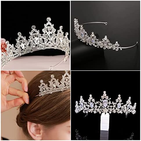 Сребърни кристални превръзка на главата на кралицата и crown принцеса, аксесоари за коса за младоженци, абитуриентски бал,