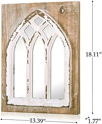 Стенно Огледало NIKKY HOME Cathedral Wood Farmhouse, Дървена Голямо Арочное Прозореца Огледало, 18 x 13, Деревенское Огледален