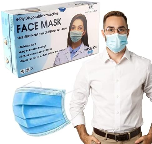 4-слойная Еднократна маска за лице White Mountain - 70 маски - Синьо - Не китайско производство - Метална скоба за носа - Дишаща