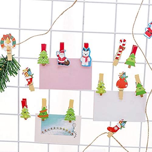 SOIMISS 30шт Коледни Малки Дървени Щипки за Снимки с Пеньковой въже (Различни цветове)