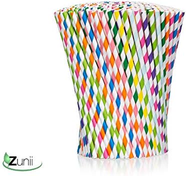 Zunii 300 Опаковки многоцветни биоразградими хартиени соломинок - 10 ярки цветове - Екологично чисти сламки за сок,