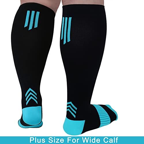 3 Двойки компрессионных чорапи голям размер, широки дамски мъжки чорапи до коляното с височина 20-30 мм hg.ст., циркулация
