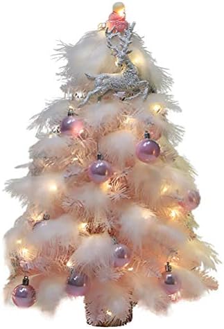 1БР Коледна Украса За вашия Работен плот Коледно Дърво С Плюмажем Декоративна коледна Елха (Розова) Коледна Украса