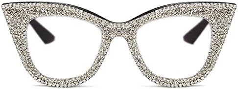 mincl Очила Котешко око, блестящи кристали, кристални рамки с черни диаманти, очила за четене със синя светлина