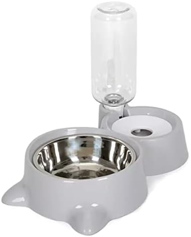 Диспенсер за вода 60 градуса 2 в 1 с купа за храна за малки кучета и котки 500 мл (сив)