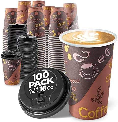 За еднократна употреба кафени чашки с капаци, 16 унции (100 опаковки) - за Еднократна употреба Хартиени чаши, чаши за