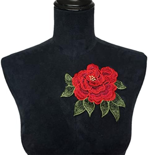 PDGJG Листа от Червени Рози 3D Цветя, Бродирани Тъкани Апликация на Окото Покритие Sew-Ленти за Сватбената Рокля на Булката