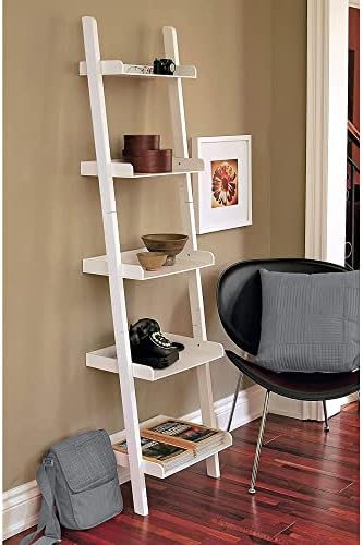 Bookshelf Kiera Grace Модерен 5-ярусная дървена стълба, бяла