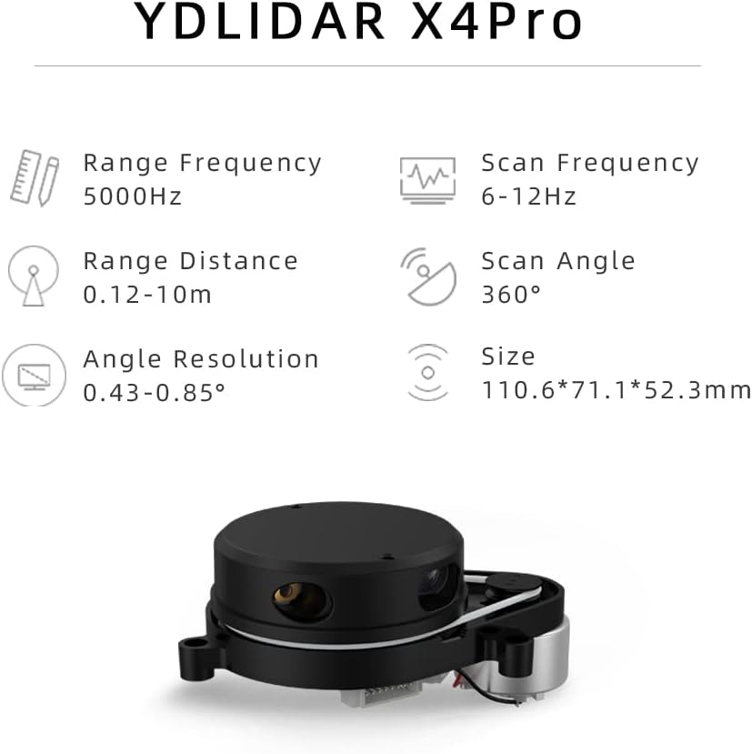EAI RPLIDAR PRO X4 Lidar 2D 360-градусова лидарный сензор, честота на сканиране 12 Hz, радиус на сканиране 10 м Модул скенер за заобикаляне на препятствия и навигация роботи