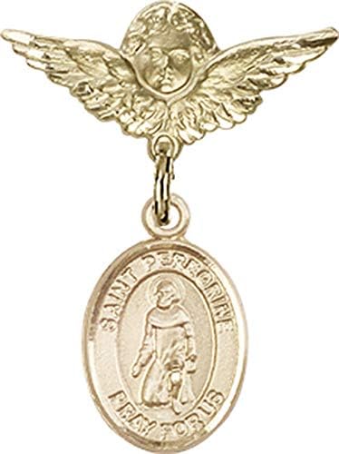 Детски икона Jewels Мания за талисман на Светия Перегрина Лациози и пин Ангел с крила | Детски иконата със златен пълнеж с