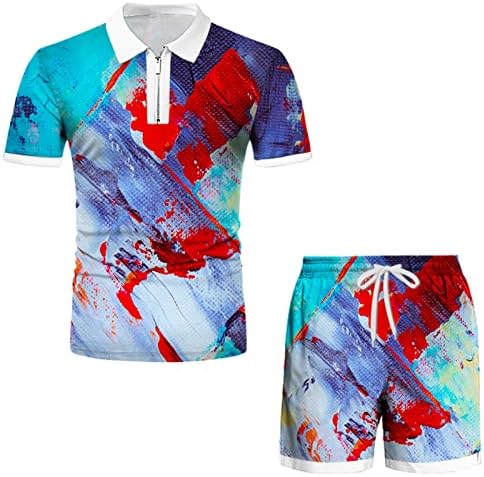 Спортен костюм от 2 теми за Мъжете, Комплекти мъжки Ризи с къси ръкави и Къси, Летни Модни Всекидневни Комплекти за Бягане