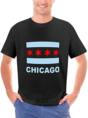 Мъжка Тениска с Флага на щата-Чикаго, Памучен Тениска С Къс ръкав, Класически Потник с кръгло деколте