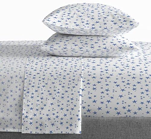 Комплект спално бельо Saturday Park Light Blue Stars Queen Luxury - меки кърпи от памук - Включва: Плоска