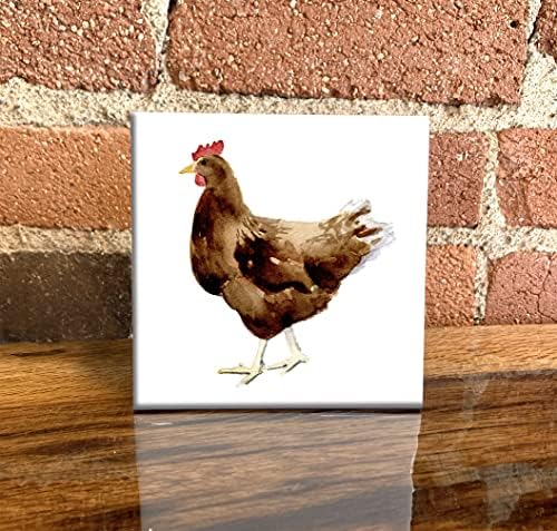 Декоративна плочка с изображение, пиле, акварел (6 X 6 в рамка)