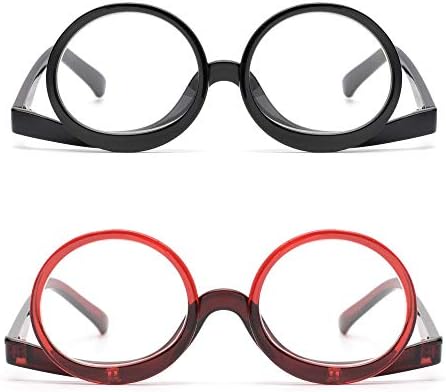 JM 2 Чифта Очила за Четене Грим, Кръгли Увеличителни Очила с Панти Капак, Козметични Ридеры за Жени + 2,75