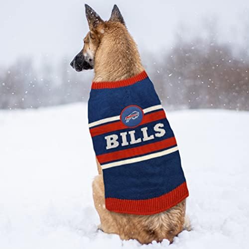 Пуловер за кучета Pets First NFL Buffalo Bills, Среден размер. Топъл и уютен Вязаный пуловер за домашни любимци