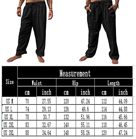 Мъжки Ежедневни Ленени Панталони Свободно Намаляване С Лесен Шнурком, Летни Плажни Панталони За Йога С Дълги Панталони