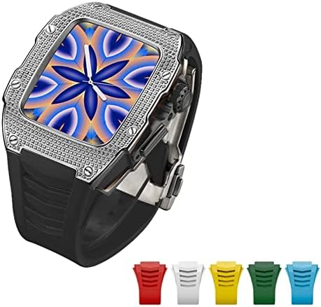KANUZ за Apple Watch 7 45 мм Луксозна диамантена калъф Разширено каишка от въглеродни влакна за Iwatch Series