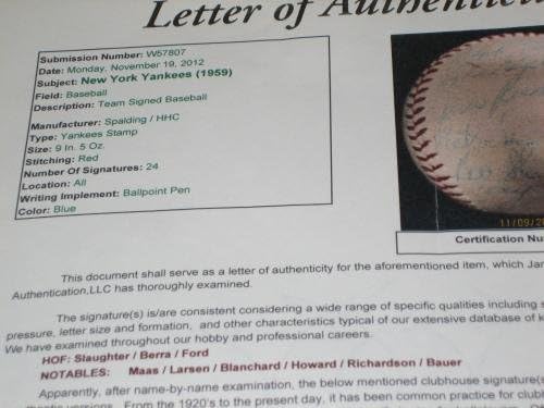 1959 Екипът на Янкис (24) Подписа бейзболни топки с автографи на Берры, Форд, Хауърд Jsa & Psa - Бейзболни топки с автографи