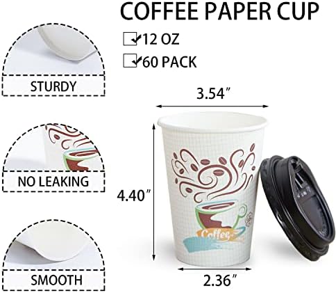 Кафени чаши Lamosi 12 унции с капаци (60 опаковки), Хартиени чаши Кафе на 12 унции с капаци, Кафени Чашки с капаци,