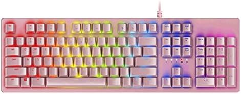 Детска клавиатура HAZHU Жични Клавиатура с led подсветка RGB и Изходи за Игра на PC с Windows (104 клавиша, розов)