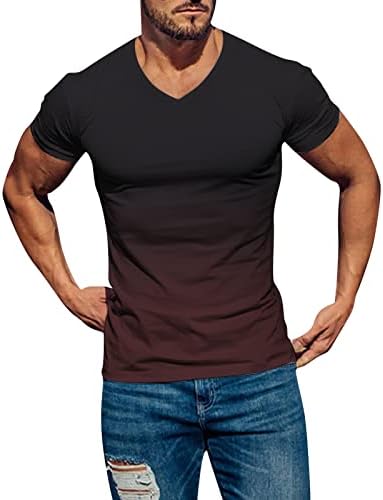 XXBR Мъжки солдатские тениски с къс ръкав, 2022 Нова Лятна Риза в стил мозайка, с наклон, Градинска Тениска с V-образно деколте За тренировка на мускулите
